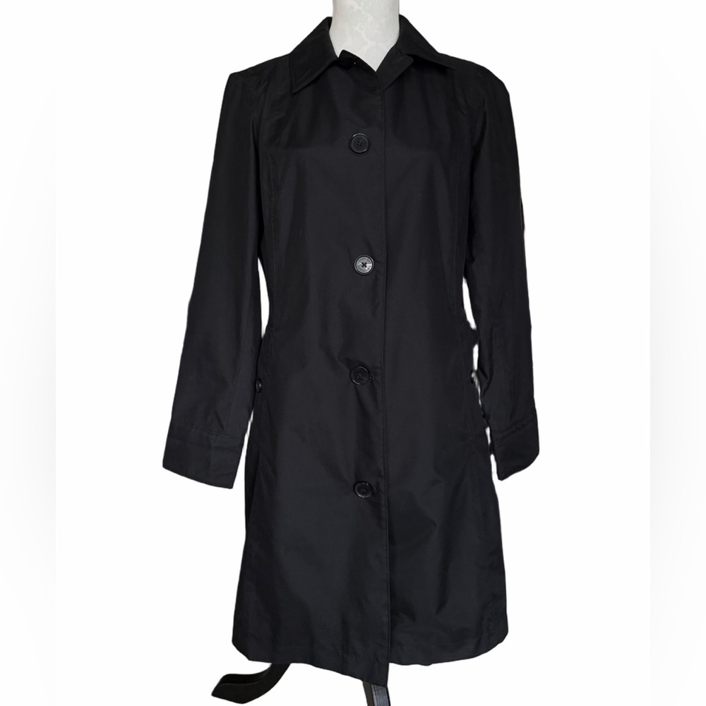 Lands’ End Classic Black Trench Coat Button-Up | Size Small (6–8) Timeless